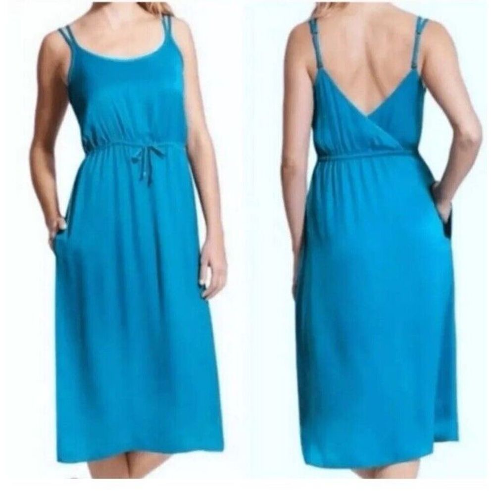 Athleta Easy Breezy Midi‎ Blue Sleeveless Dress Women Size Small Athleisure